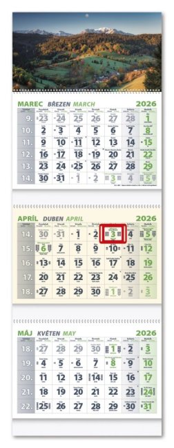 Nástenný kalendár 3-ŠPIRÁLOVÝ 2026 - Krajina (NK-10)
