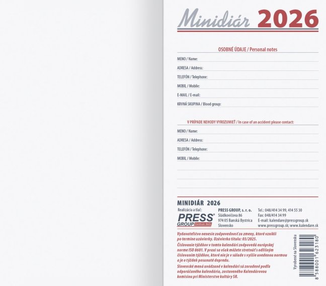 Minidiár týždenný 2026 - strieborný (D-03)