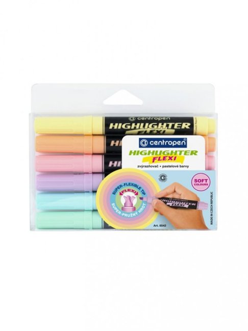 Zvýrazňovač CENTROPEN 8542 FLEXI PASTEL - sada 6 ks