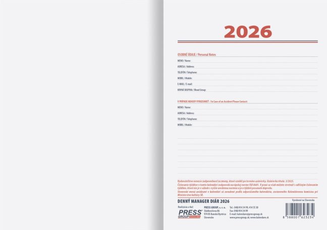 Denný diár Manager 2026 - čierny (D-01)