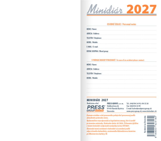 Minidiár TÝŽDENNÝ 2027 - sivý (D-03)
