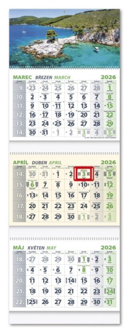 Nástenný kalendár 3-ŠPIRÁLOVÝ 2026 - Pobrežie (NK-10)