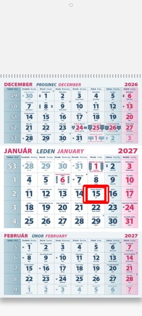 Nástenný 3 Mesačný kalendár 2027 -  BIELY (NK-05)