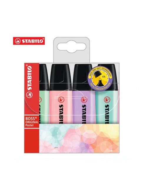 Zvýrazňovač STABILO BOSS ORIGINAL PASTEL, sada 4 ks