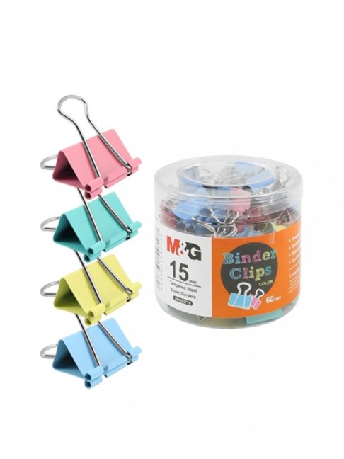 Klip Binder M&G - farebný (15 mm), 60 ks