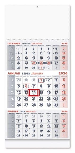 Nástenný 3 Mesačný kalendár 2026 -  BIELY (NK-05)