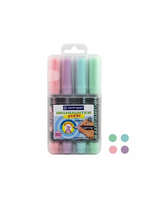 Zvýrazňovač CENTROPEN 8542 FLEXI PASTEL - sada 4 ks